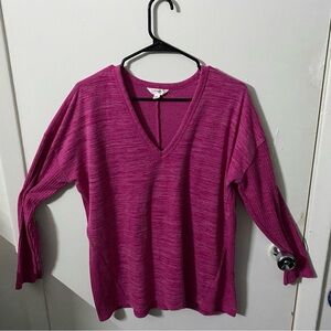 Terra & Sky Fuchsia Long Sleeve V-Neck Top